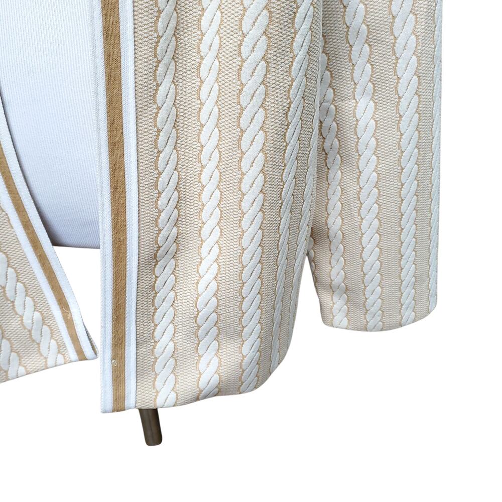Vintage 1970s Lane Bryant White Tan Poly Stripe Open Front Jacket Fits 1X 2X - Picture 5 of 10